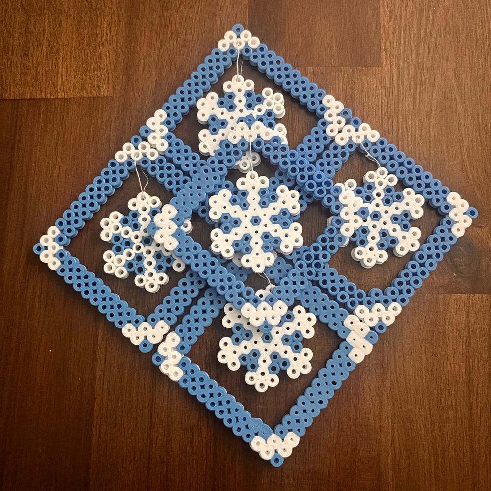 Blue & White Snowflake Bead Ornaments